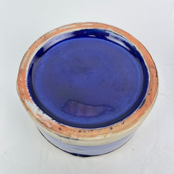 Cobalt Blue Glazed Terra Cotta Moroccan Safi Pottery Container Jar - Picture 5 of 7